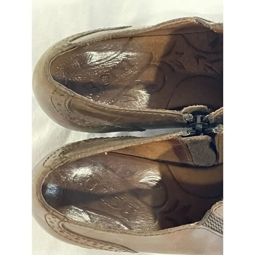 Born Women's Booties Sz 7.5 Brown Leather Wingtip Western Stacked Heel Pumps Zip
